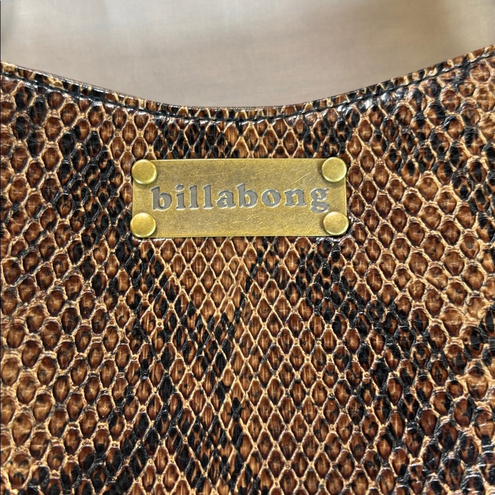 Y2K Billabong Brown Snake-Print Shoulder Bag with Leather Trim Woman Medium Size - Picture 6 of 14